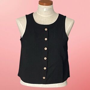 Popfeelings Black Faux Button-up Pullover Round neck Cropped Tank Top SzL